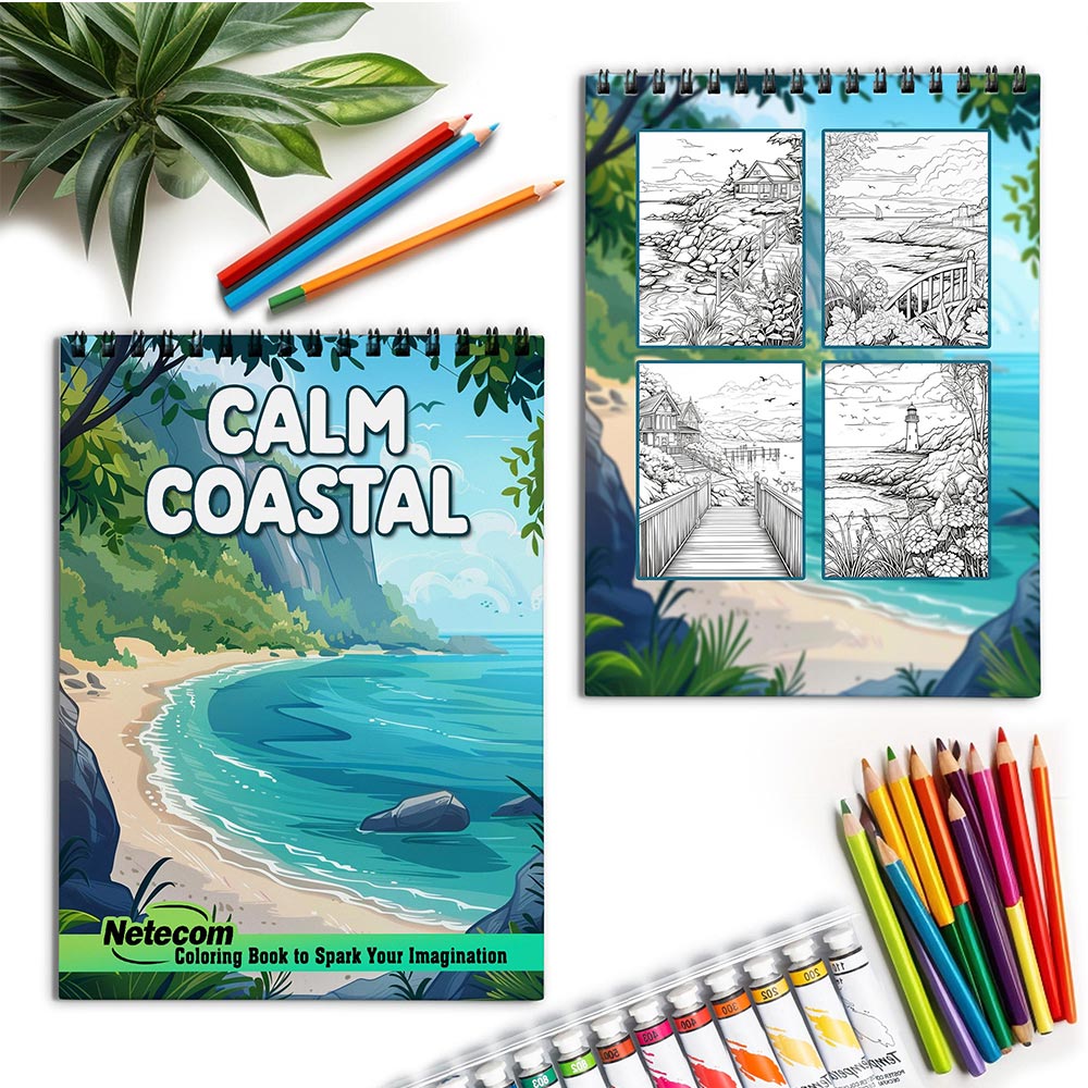 Netecom Calm Coastal Spiral Coloring Book for Adults