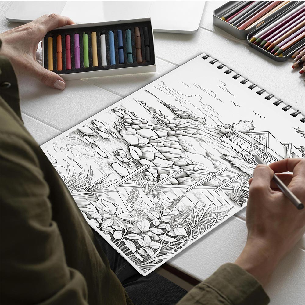 Netecom Calm Coastal Spiral Bound Coloring Book for Adults