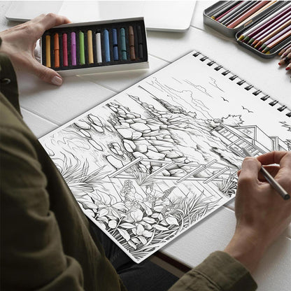 Netecom Calm Coastal Spiral Bound Coloring Book for Adults