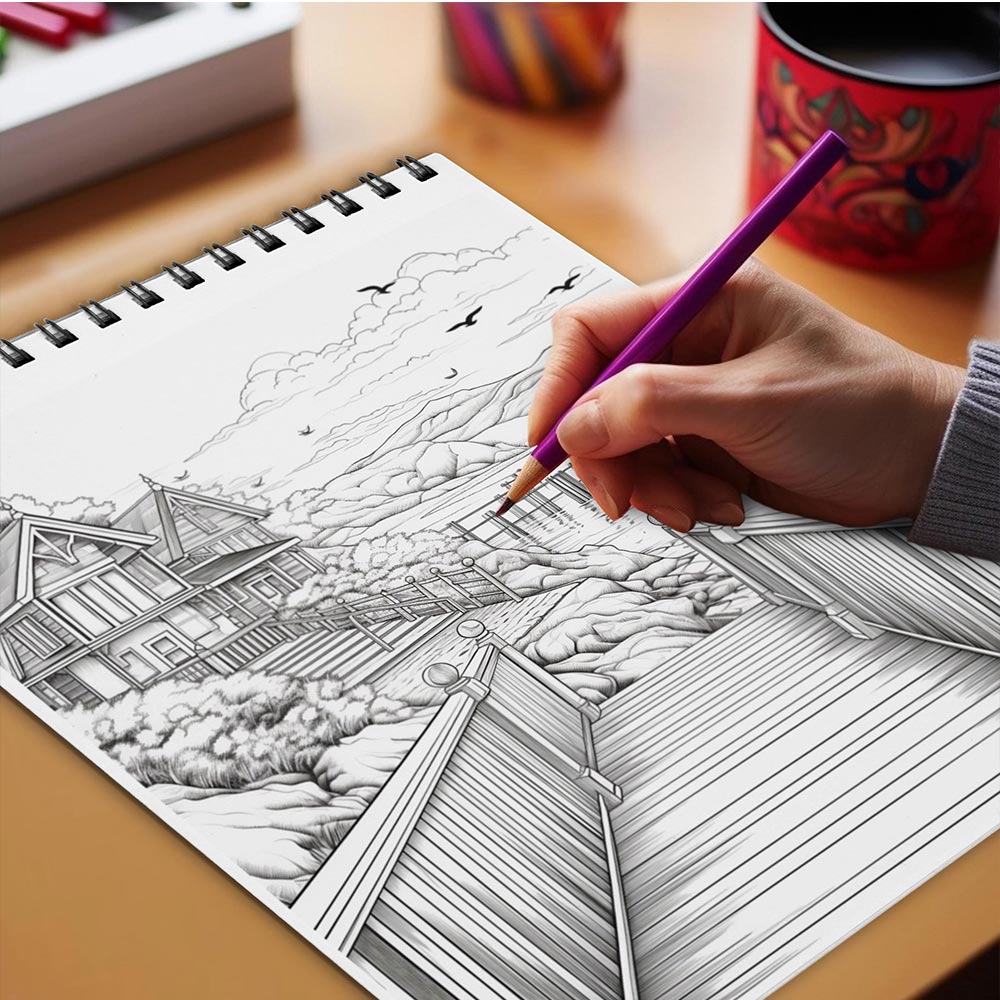 Netecom Calm Coastal Coloring Book Spiral Bound for Adults