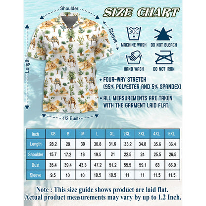 Netecom Camel Desert Hawaiian Shirt for Men, Vintage Style, Button Down Summer Beach Short Sleeve, S-5XL