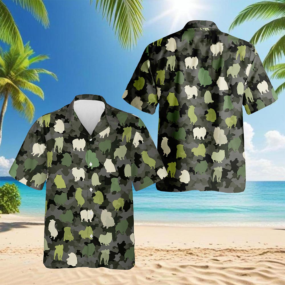 Netecom Camo Samoyed Dog Hawaiian Shirt for Men, Dog Lover Gift, Button Down Summer Beach Short Sleeve, Sizes S-5XL
