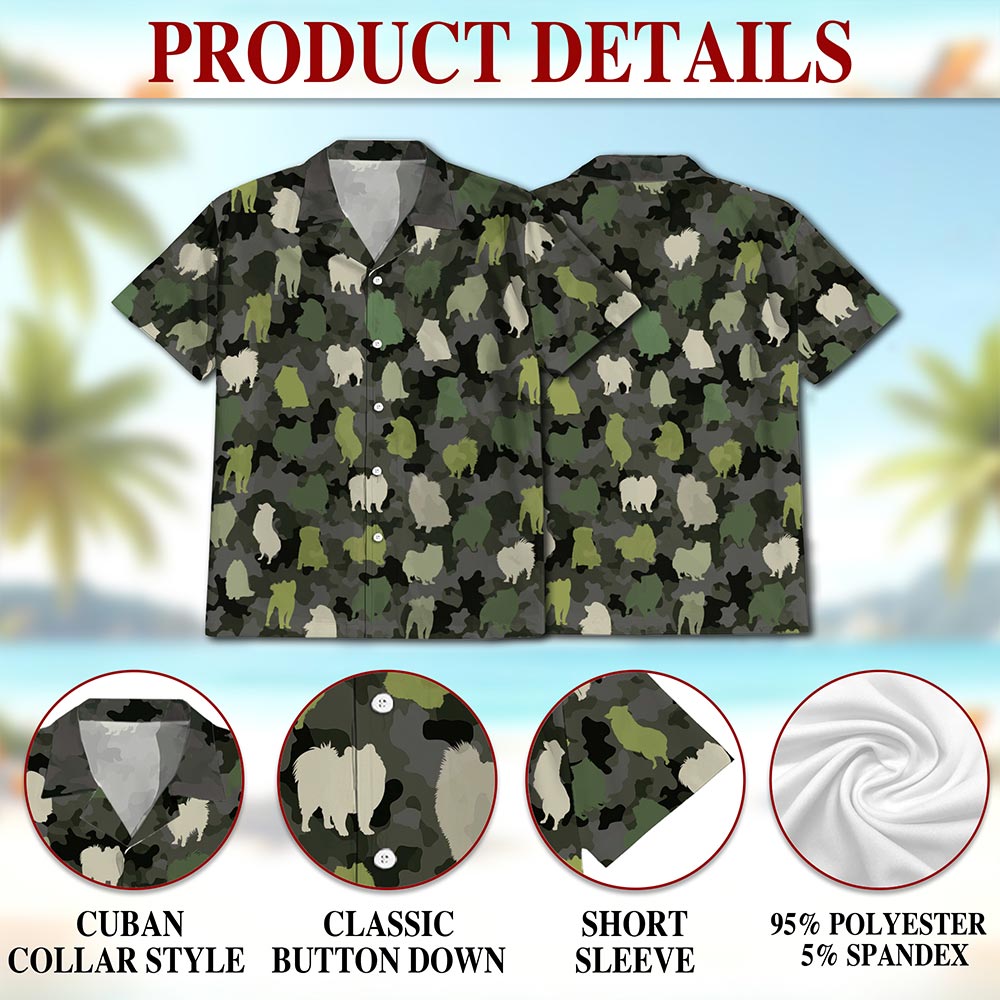 Netecom Camo Samoyed Dog Hawaiian Shirt for Men, Dog Lover Gift, Button Down Summer Beach Short Sleeve, Sizes S-5XL