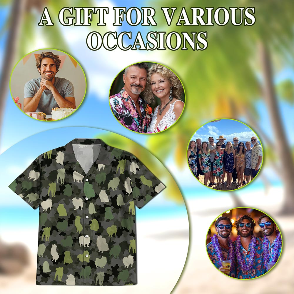 Netecom Camo Samoyed Dog Hawaiian Shirt for Men, Dog Lover Gift, Button Down Summer Beach Short Sleeve, Sizes S-5XL