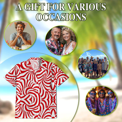 Netecom Candy Cane Pattern Hawaiian Shirt for Men, Vintage Style, Button Down Summer Beach Short Sleeve, S-5XL