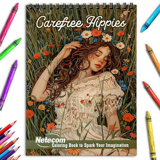Netecom Carefree Hippies Coloring Book for Adults