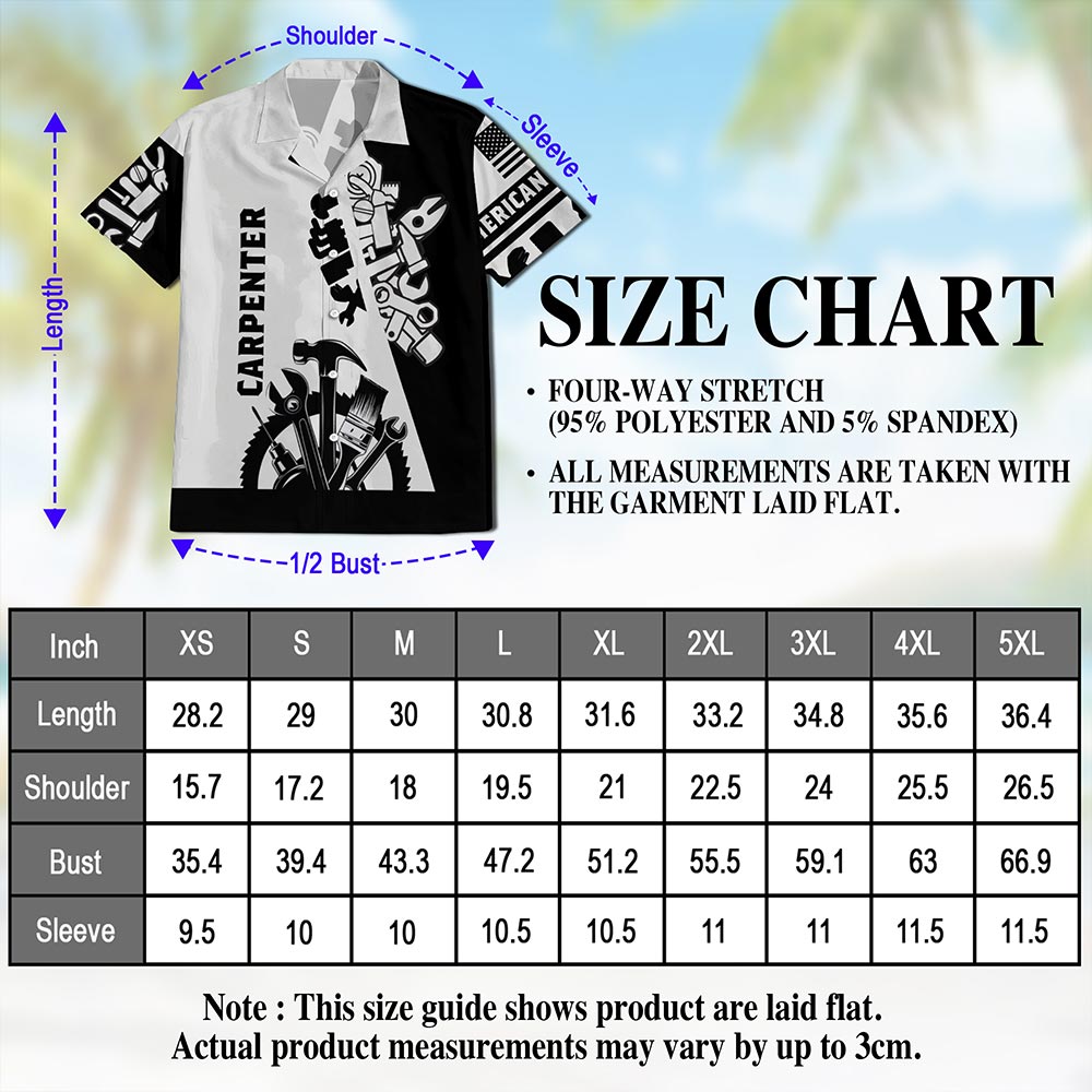 Netecom Carpenter Black White 3D Hawaiian Shirt for Men, Button Down Summer Beach Short Sleeve, Woodworker Lover Gift, S-5XL