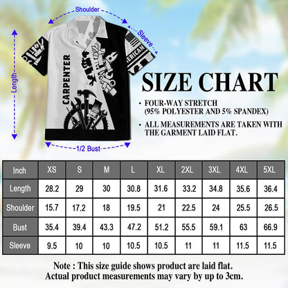 Netecom Carpenter Black White 3D Hawaiian Shirt for Men, Button Down Summer Beach Short Sleeve, Woodworker Lover Gift, S-5XL