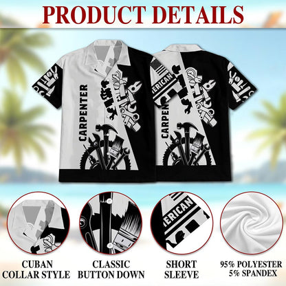 Netecom Carpenter Black White 3D Hawaiian Shirt for Men, Button Down Summer Beach Short Sleeve, Woodworker Lover Gift, S-5XL