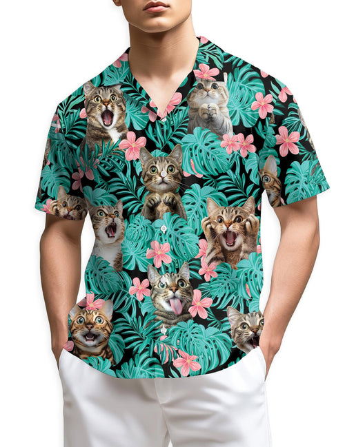 Netecom Cat And Flower Hawaiian Shirt for Men