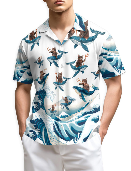 Netecom Cat Riding Whale Hawaiian Shirt for Men