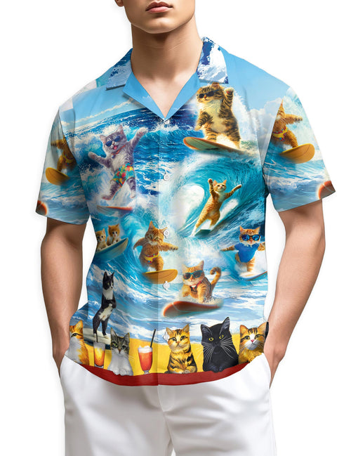Netecom Cat Surfing Hawaiian Shirt for Men