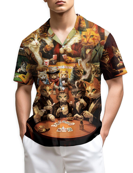 Netecom Cats Playing Poker Hawaiian Shirt for Men