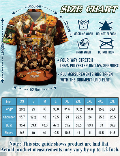 Netecom Cats Playing Poker Hawaiian Shirt for Men, Vintage Art Style, Button Down Summer Beach Short Sleeve, S-5XL