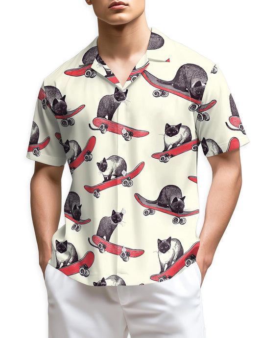 Netecom Cats Playing Skateboarding Hawaiian Shirt for Men