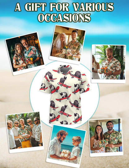 Netecom Cats Playing Skateboarding Hawaiian Shirt for Men, Vintage Style, Button Down Summer Beach Short Sleeve, S-5XL