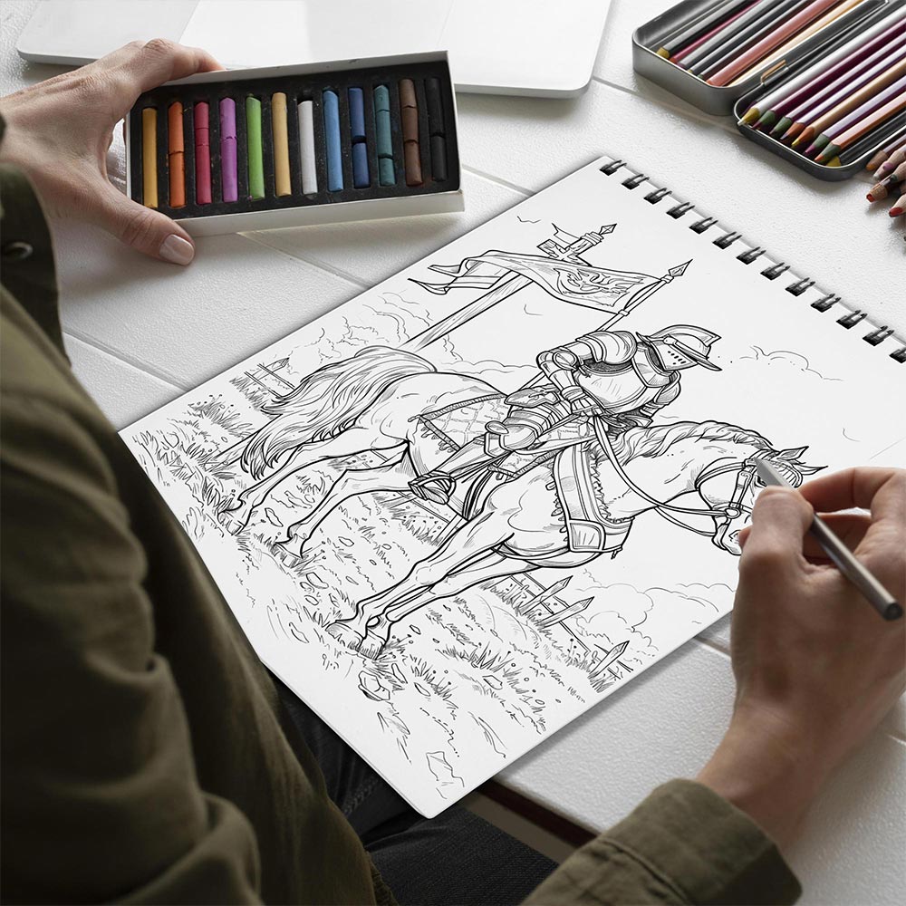 Netecom Cavalier Knight Spiral Bound Coloring Book for Adults