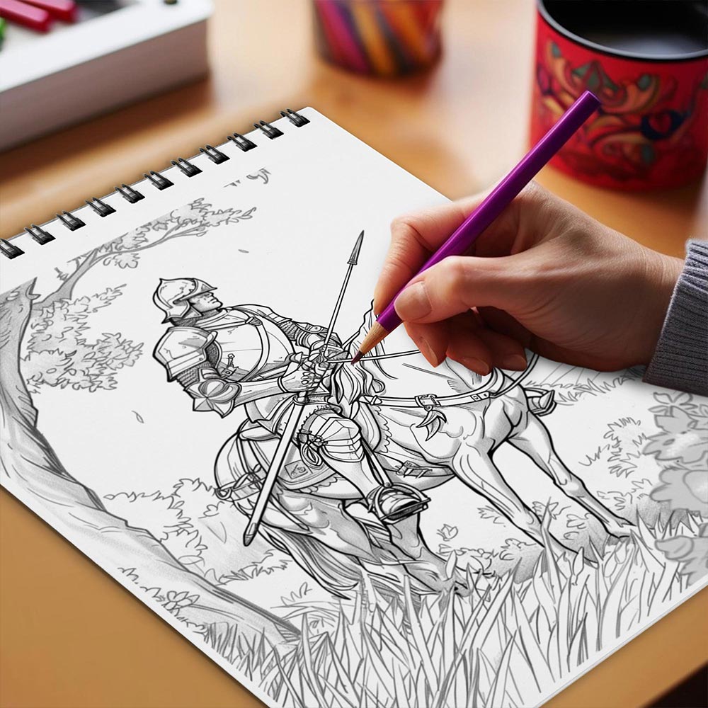 Netecom Cavalier Knight Coloring Book Spiral Bound for Adults