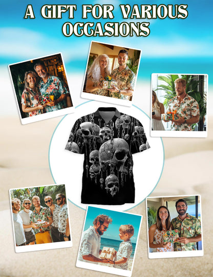 Netecom Chained Skull Hawaiian Shirt for Men, Skull Lover Gifts, Retro Button Down Summer Beach Short Sleeve Shirts, S-5XL