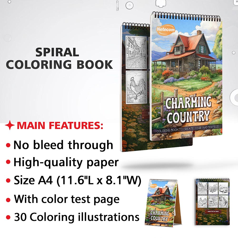 Netecom Charming Country Coloring Sheets for Adults