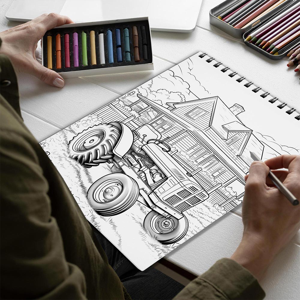 Netecom Charming Country Spiral Bound Coloring Book for Adults