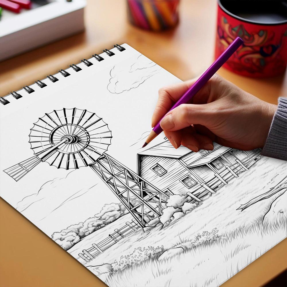 Netecom Charming Country Coloring Book Spiral Bound for Adults