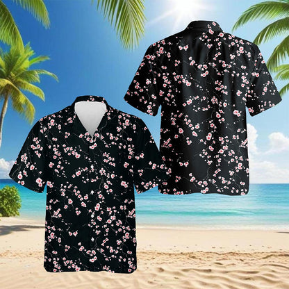 Netecom Cherry Blossom Hawaiian Shirt for Men, Japanese Button Down Summer Beach Short Sleeve, Floral Style, Sizes S-5XL