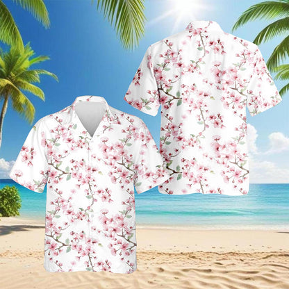 Netecom Cherry Blossom Hawaiian Shirt for Men, Floral Style, Button Down Summer Beach Short Sleeve, S-5XL