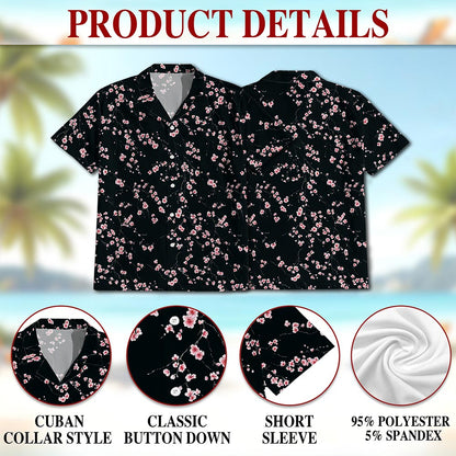 Netecom Cherry Blossom Hawaiian Shirt for Men, Japanese Button Down Summer Beach Short Sleeve, Floral Style, Sizes S-5XL