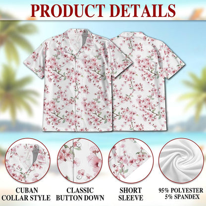 Netecom Cherry Blossom Hawaiian Shirt for Men, Floral Style, Button Down Summer Beach Short Sleeve, S-5XL