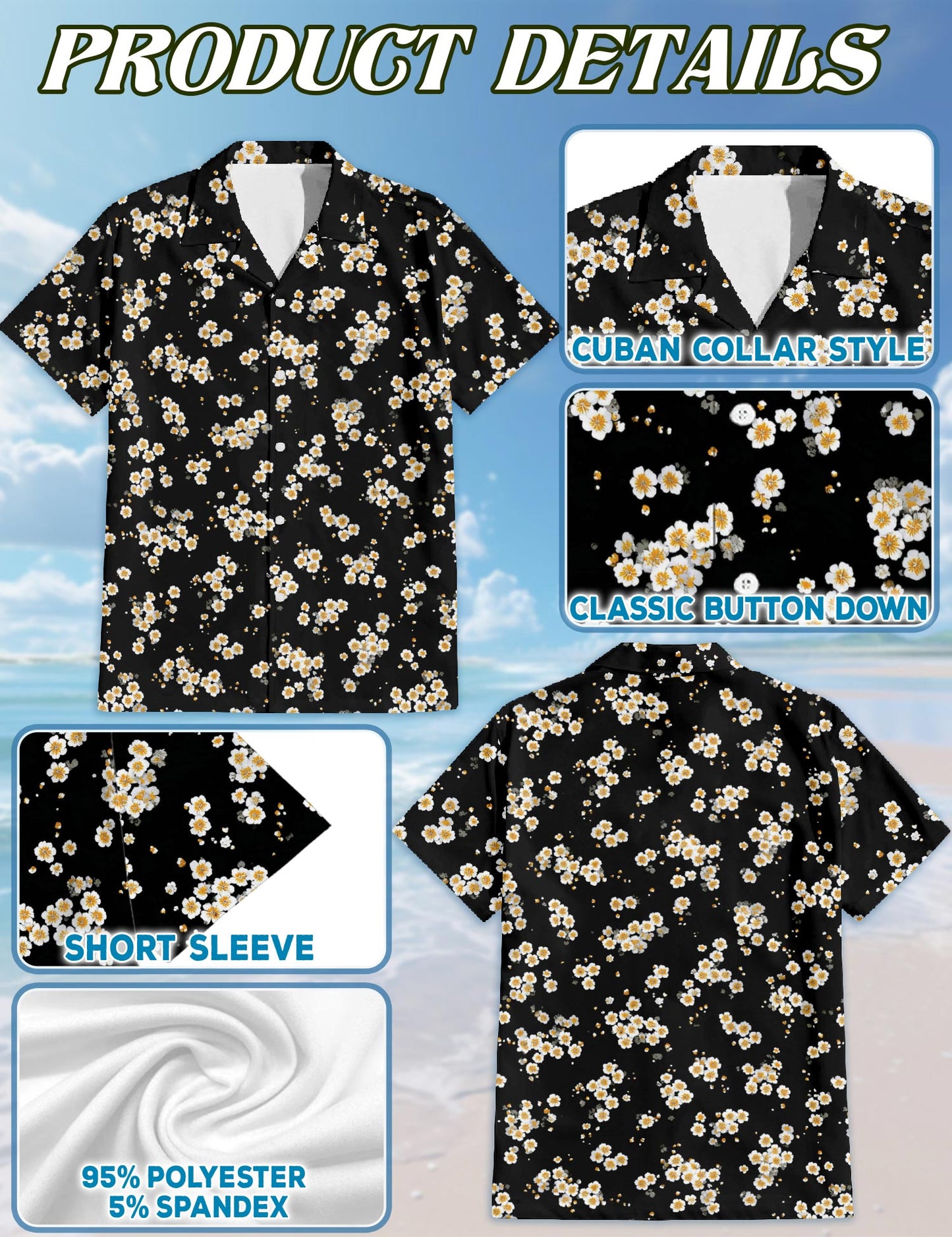 Netecom Cherry Blossom Hawaiian Shirt for Men, Retro Style, Tropical Summer Beach Button Down Short Sleeve Shirts, S-5XL