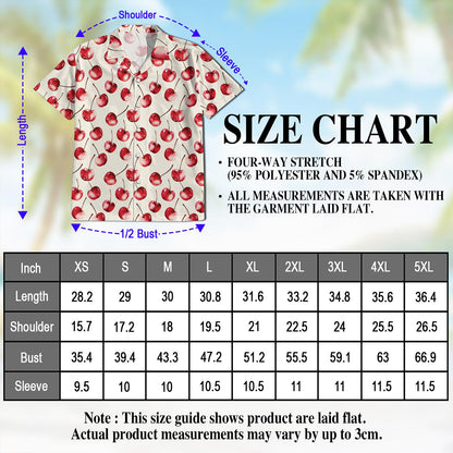 Netecom Cherry Hawaiian Shirt for Men, Button Down Summer Beach Short Sleeve, Vintage Style, S-5XL