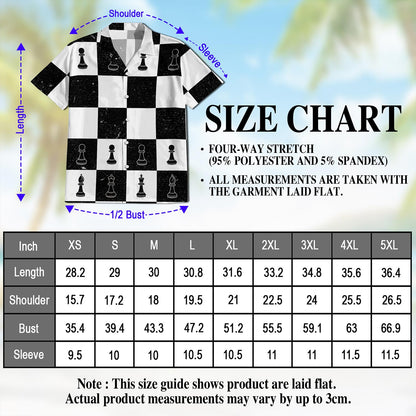 Netecom Chess Hawaiian Shirt for Men, Button Down Summer Beach Short Sleeve, Vintage Style, Sizes S-5XL