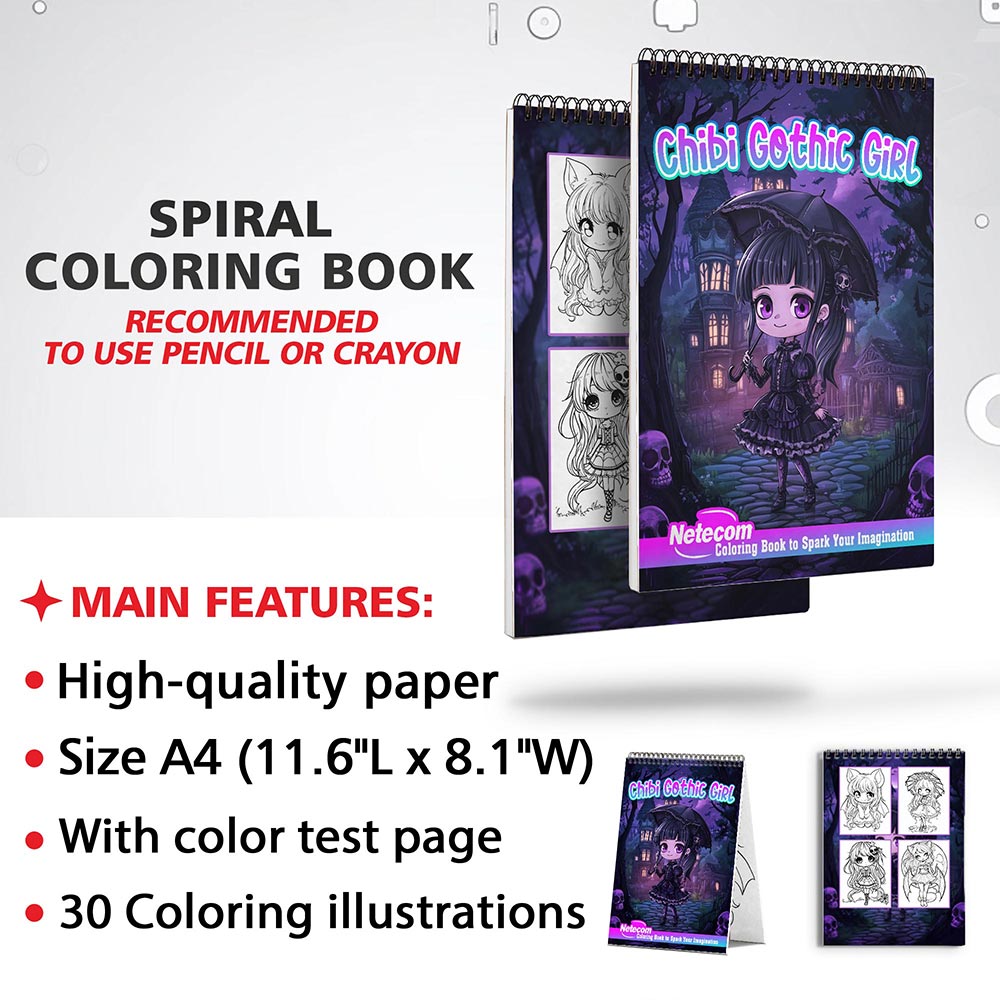 Netecom Chibi Gothic Girl Coloring Sheets for Adults