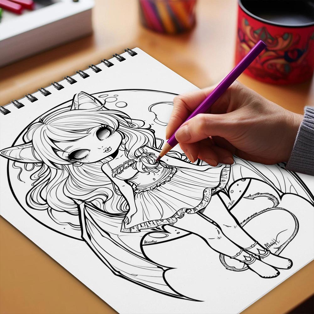 Netecom Chibi Gothic Girl Coloring Book Spiral Bound for Adults