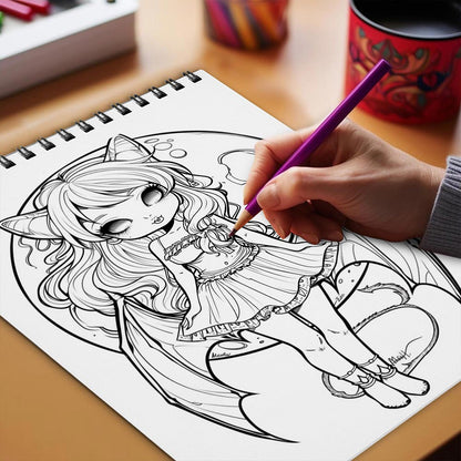 Netecom Chibi Gothic Girl Coloring Book Spiral Bound for Adults