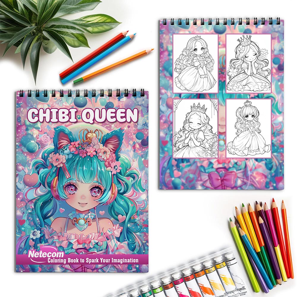 Netecom Chibi Queen Spiral Coloring Book for Adults