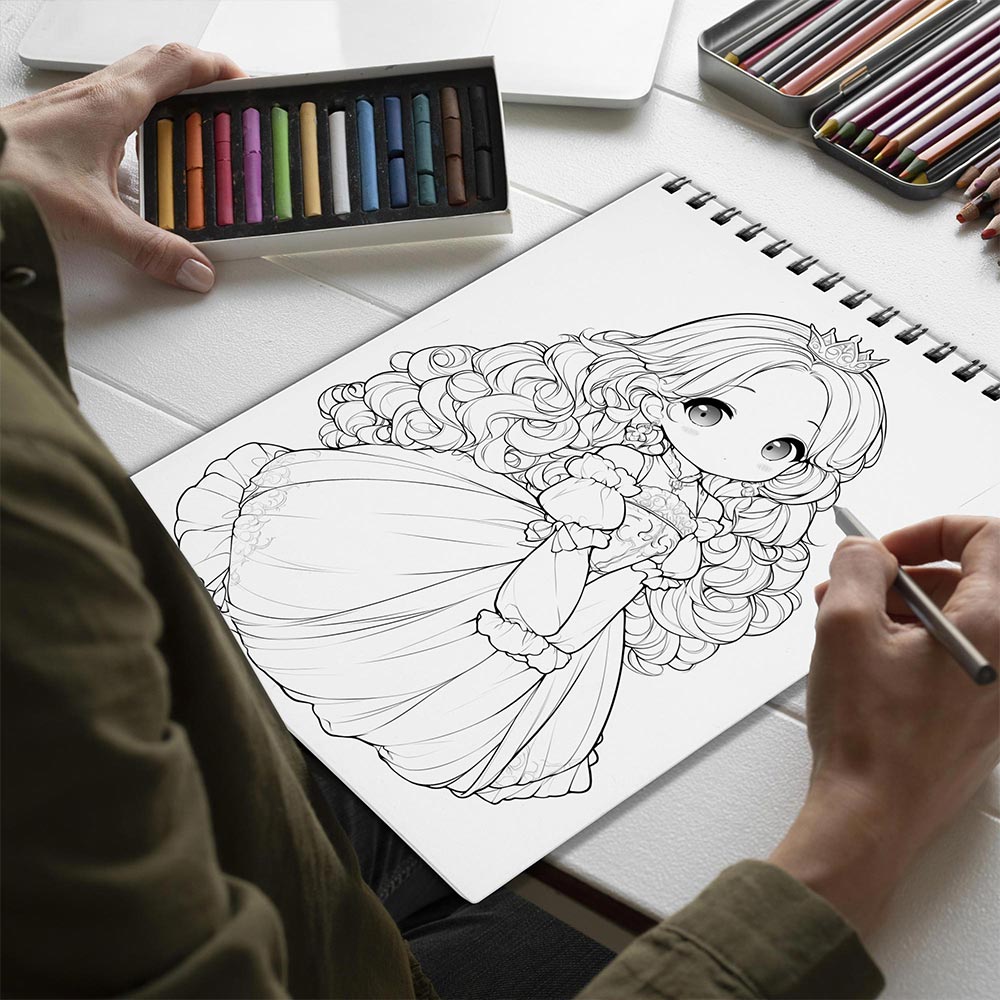 Netecom Chibi Queen Spiral Bound Coloring Book for Adults