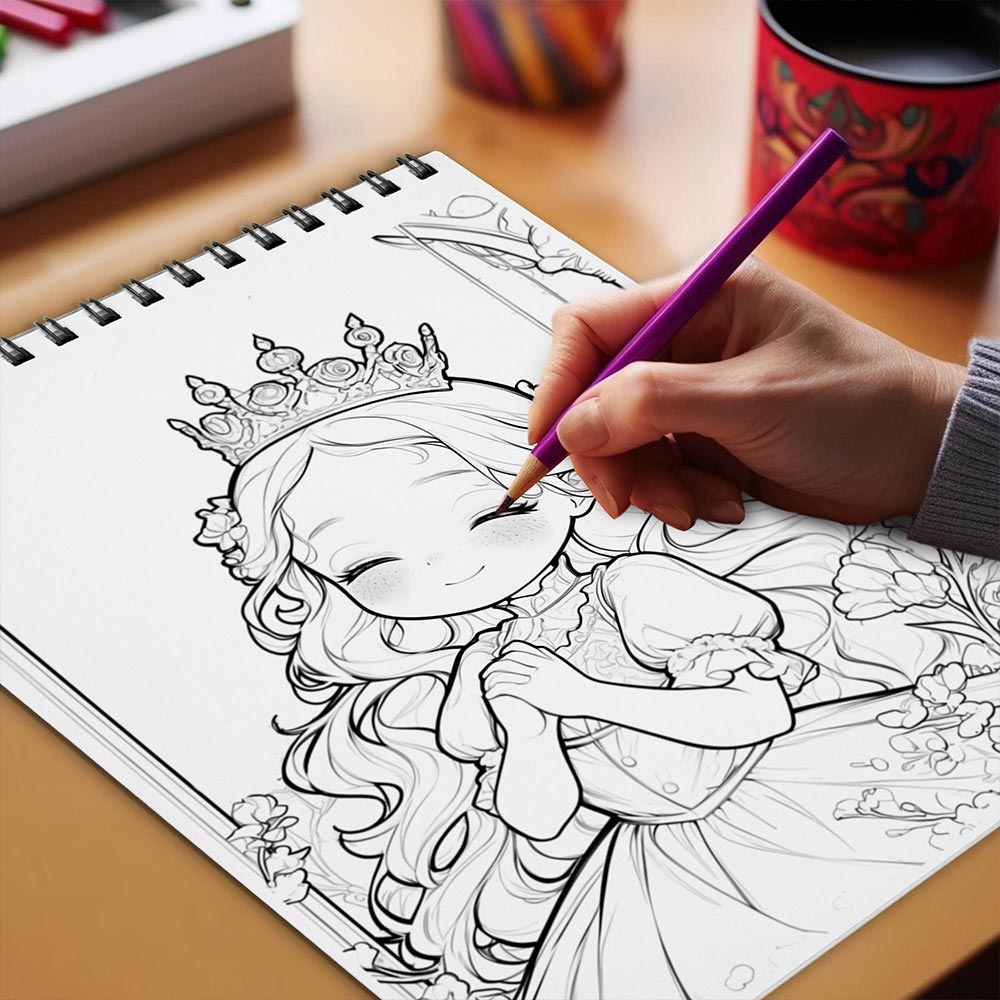 Netecom Chibi Queen Coloring Book Spiral Bound for Adults