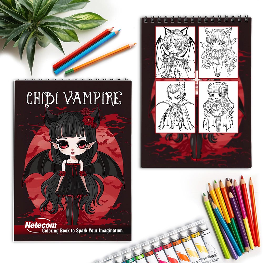 Netecom Chibi Vampire Spiral Coloring Book for Adults