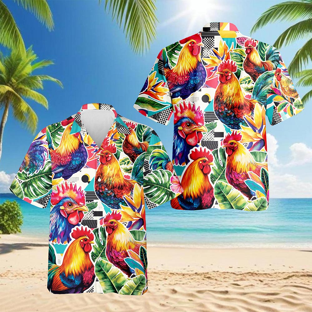 Netecom Chicken Hawaiian Shirt for Men, Button Down Summer Beach Short Sleeve, S-5XL