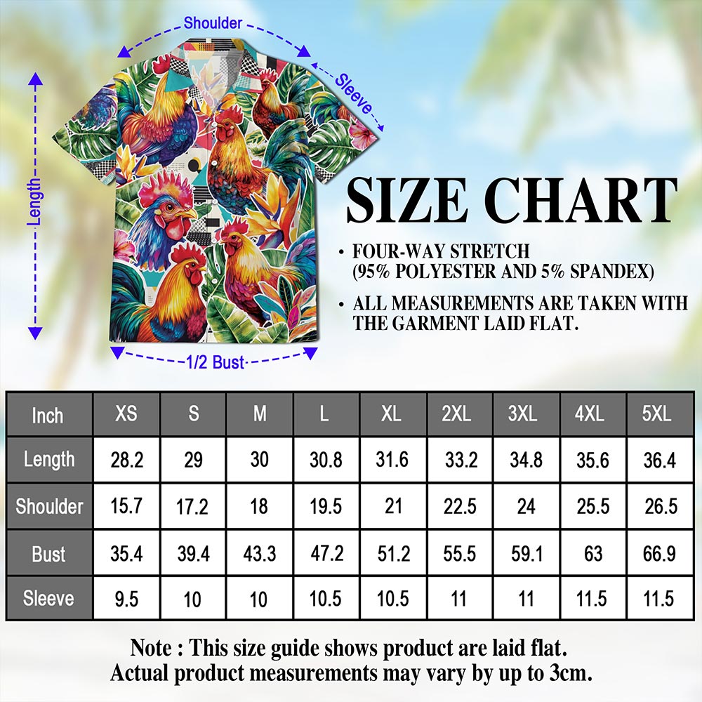 Netecom Chicken Hawaiian Shirt for Men, Button Down Summer Beach Short Sleeve, S-5XL