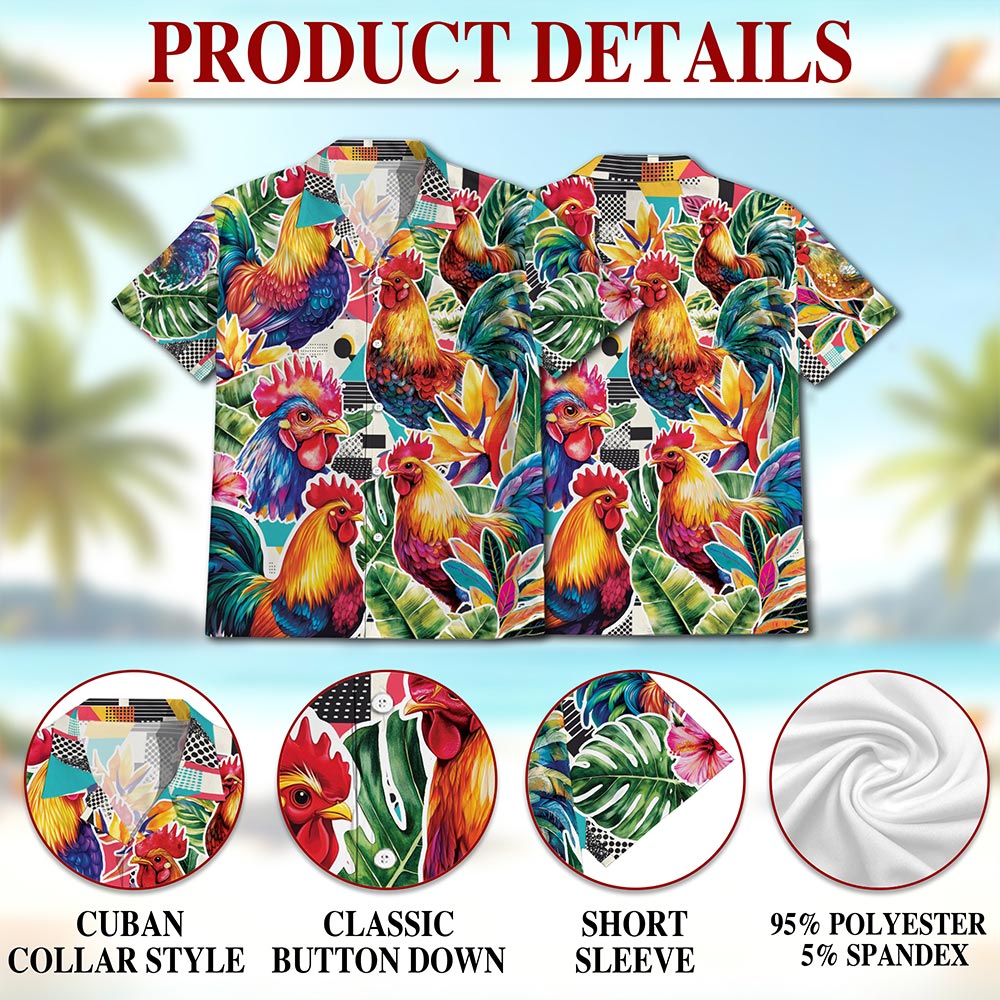 Netecom Chicken Hawaiian Shirt for Men, Button Down Summer Beach Short Sleeve, S-5XL
