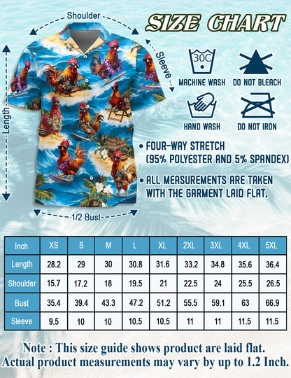 Netecom Chicken Surfing Hawaiian Shirt for Men, Button Down Summer Beach Short Sleeve, Tropical Style, Sizes S-5XL
