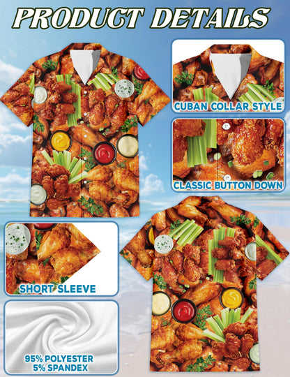 Netecom Chicken Wing Hawaiian Shirt for Men, Button Down Summer Beach Short Sleeve, Sizes S-5XL