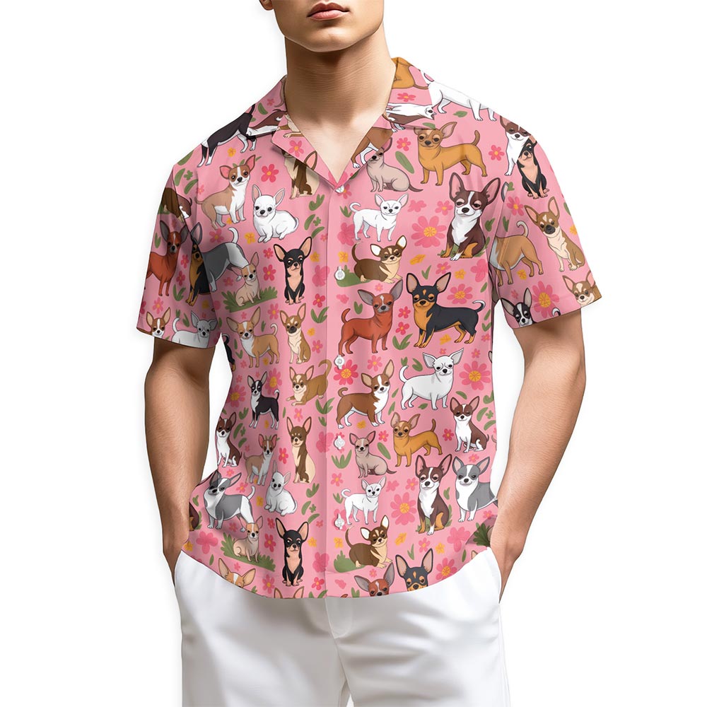 Netecom Chihuahua with Flowers Hawaiian Shirt for Men