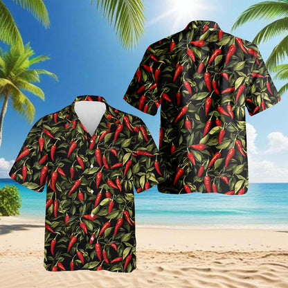 Netecom Chilli Pepper Pattern Hawaiian Shirt for Men, Button Down Summer Beach Short Sleeve, Vintage Style, S-5XL