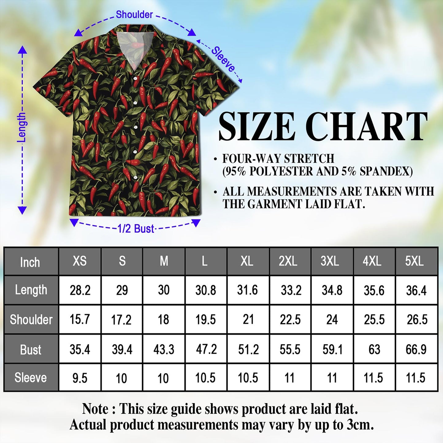 Netecom Chilli Pepper Pattern Hawaiian Shirt for Men, Button Down Summer Beach Short Sleeve, Vintage Style, S-5XL