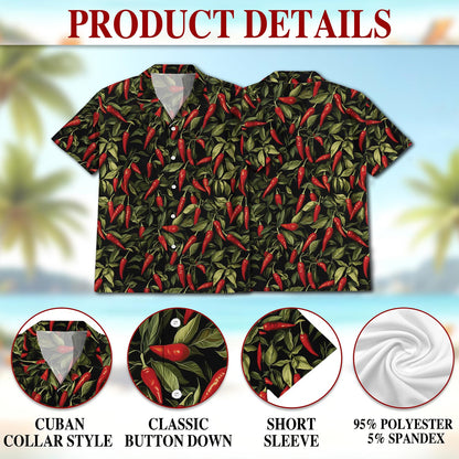 Netecom Chilli Pepper Pattern Hawaiian Shirt for Men, Button Down Summer Beach Short Sleeve, Vintage Style, S-5XL