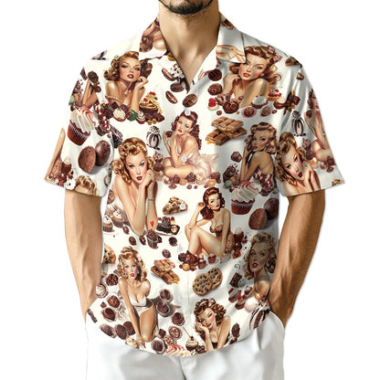 Netecom Chocolate Candy Desert Pinup Girl Hawaiian Shirt